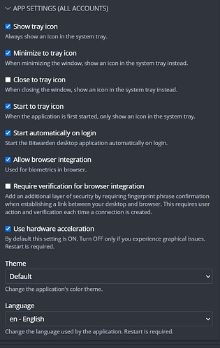 Bitwarden App Settings