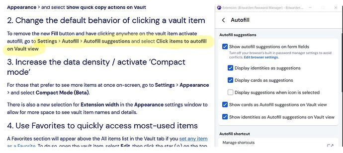 Where is Click items to autofill on Vault view