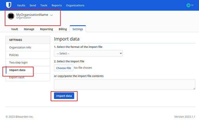 import screen for organizations